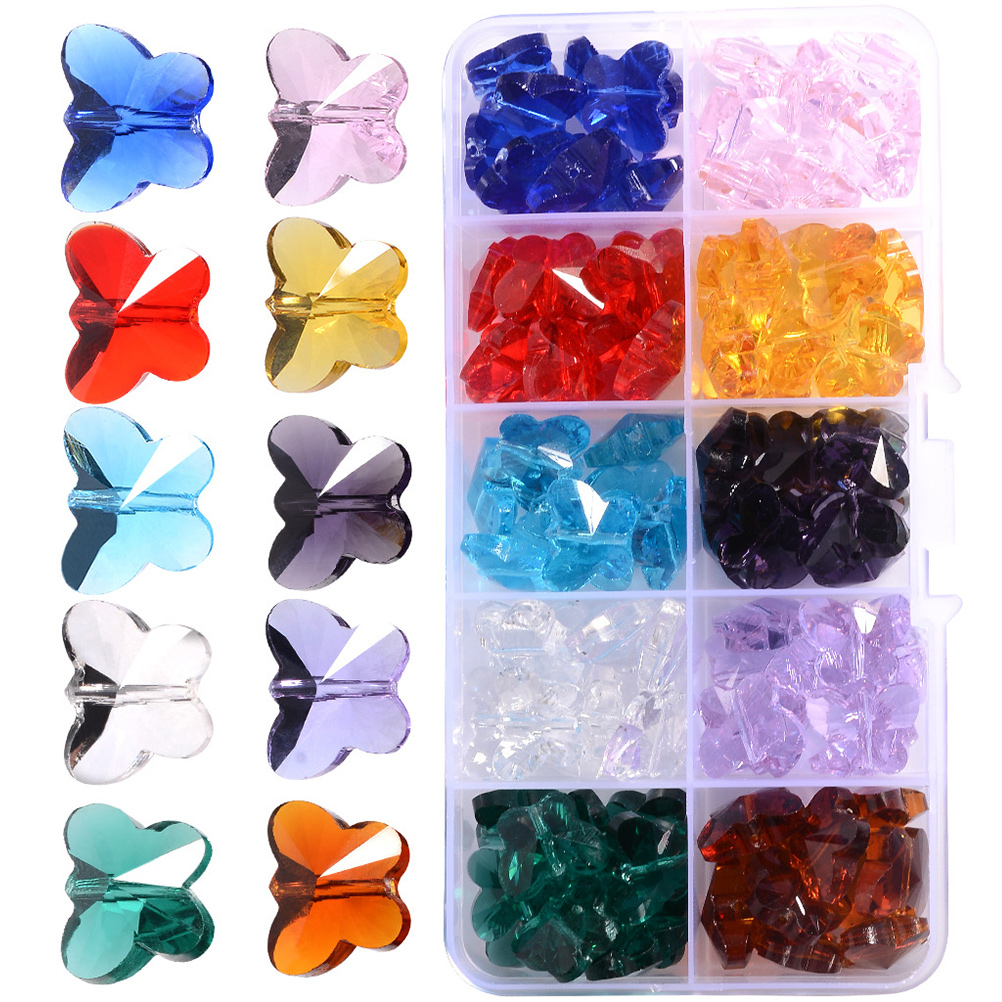 100pcs Crystal Butterfly Beads Butterfly Shape Crystal Beads DIY Craft Hanging Charms, Women's, Size: 0.5X1.17X1.46CM